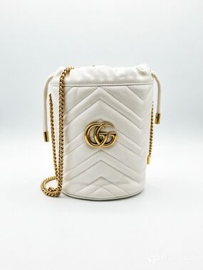 Gucci White GG Marmont Mini Bucket Bag